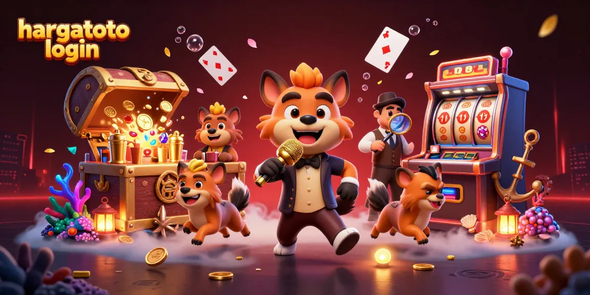 Engaging hyenas in a comedic casino scene showcasing hargatoto login with vibrant gaming elements.