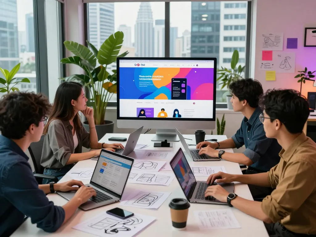 Freelance web developer Kuala Lumpur team collaborating on dynamic web design project.