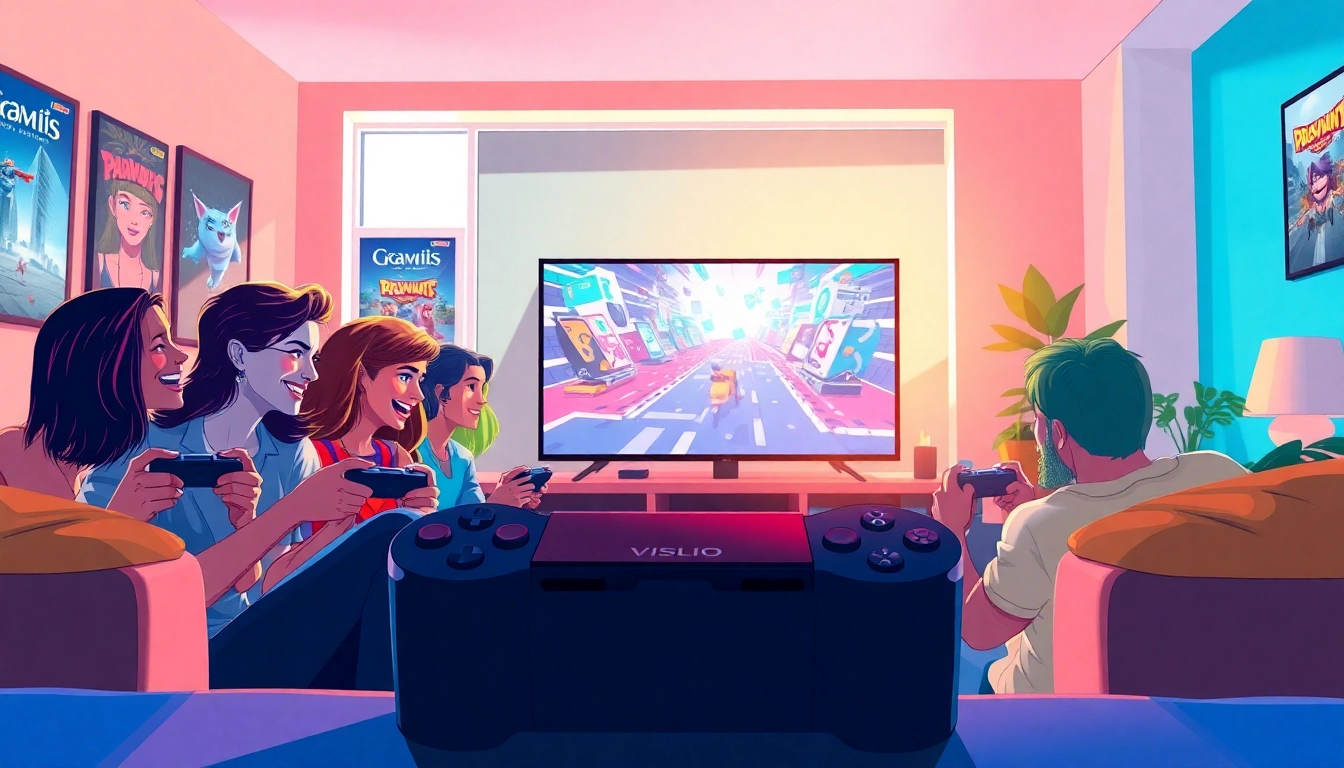 Players experiencing the exciting Vislio Game in a lively gaming setup, showcasing engagement and joy.