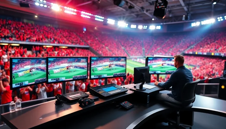 스포츠중계의 생생한 순간을 보여주는 전문 방송 스튜디오 이미지