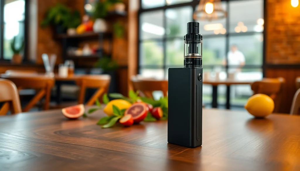 Erleben Sie das elf bar elfa mit einer stilvollen Präsentation auf einem Holztisch und entspannendem Café-Hintergrund.