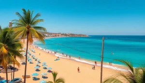 Cena de praia vibrante em Paripueira AL com areias douradas e águas turquesas.