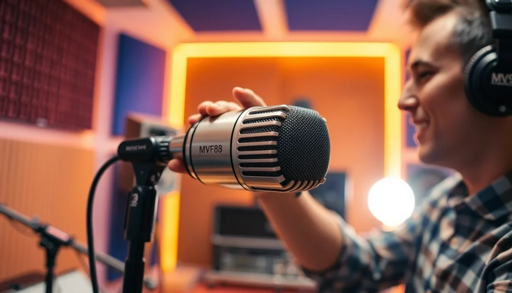 Boost your sound quality with the MV88 microphone in a modern home studio setup.