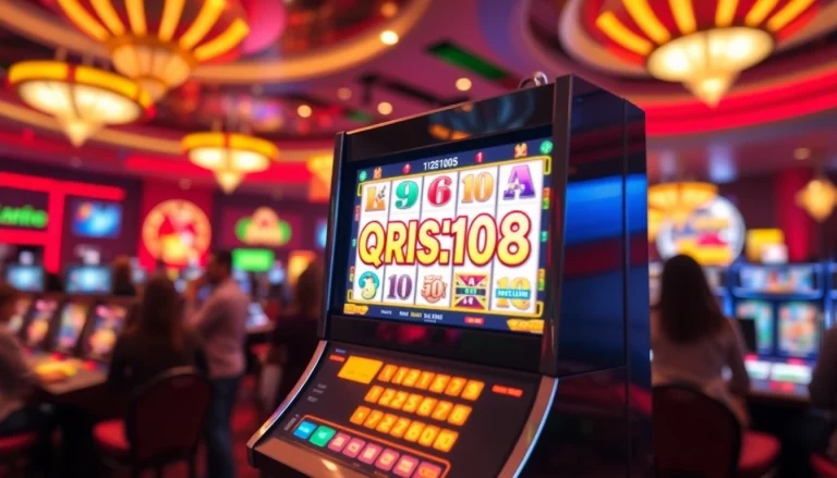 Main visual dari QRIS108 Slot menampilkan mesin slot digital yang cerah dan energik.