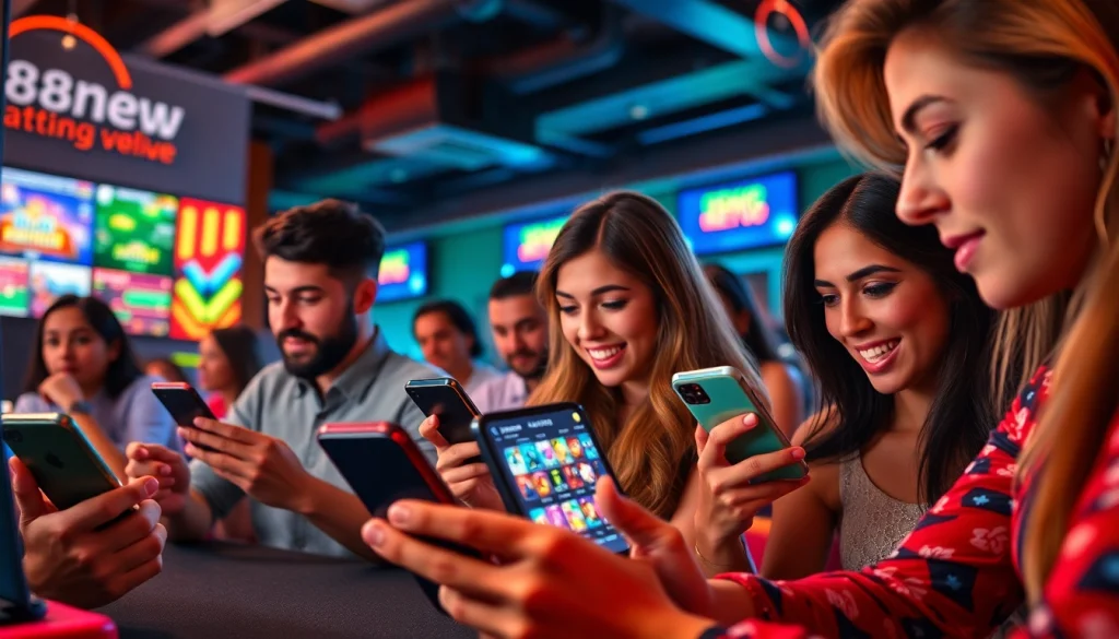 Exciting gambling scene showing users engaged with 888new's online gaming interface.