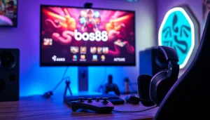 Mengungkap permainan menarik bos88 dengan setup gaming yang energik dan modern.