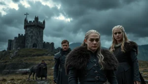 The Game of Thrones cast showcases iconic characters in a dramatic medieval setting
