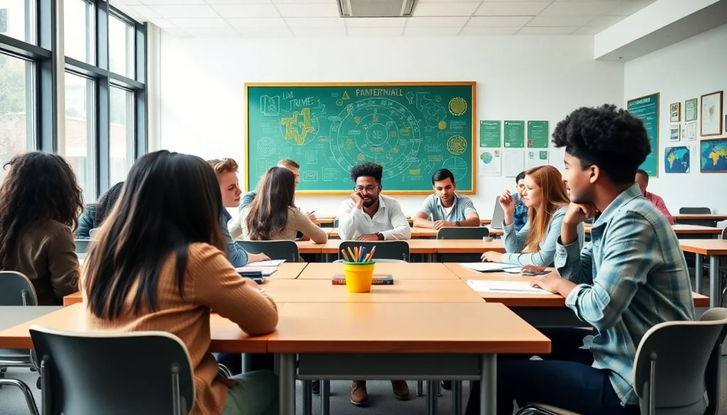 Engaged students in a bright classroom highlighting the value of Education through collaboration.