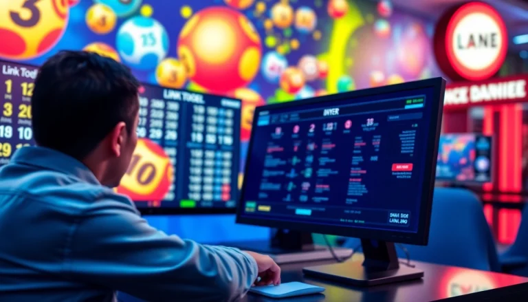 Menawarkan link togel terpercaya dengan latar belakang interaktif penuh warna dan elemen digital.