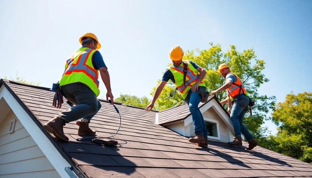 Installers providing high-quality roofing solutions on a residential home during sunny weather.