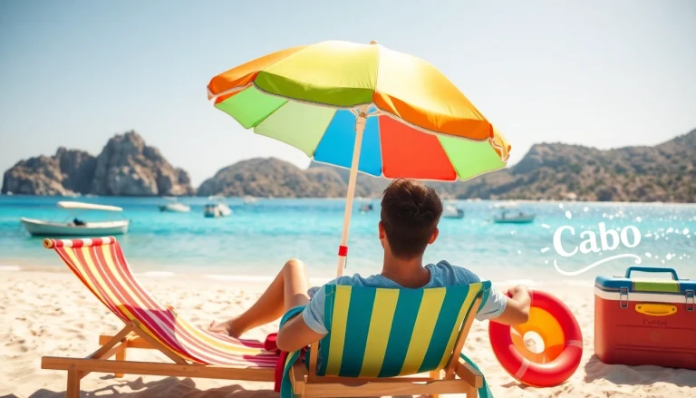 Experience budget travel Cabo with a couple enjoying a sunny beach day, surrounded by vibrant colors and relaxing vibes.