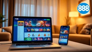 TV88 user-friendly online betting interface on laptop and smartphone in a cozy setting
