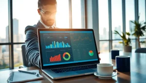 Business professional using data visualizations related to 79king hn analytics.