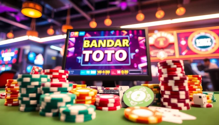 Menggambarkan bandar toto dan suasana kasino online yang energik dan modern.