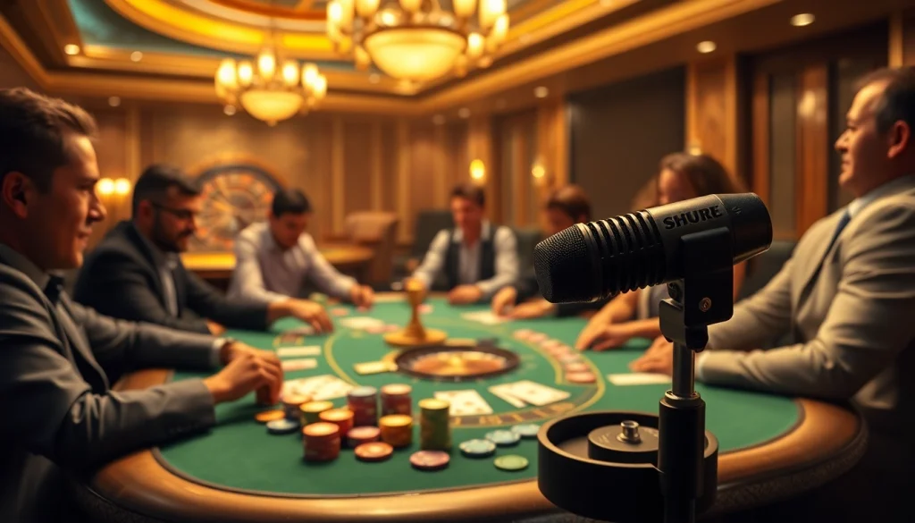 Players strategizing in a vibrant casino with the MV88 microphone capturing the thrill of the game.