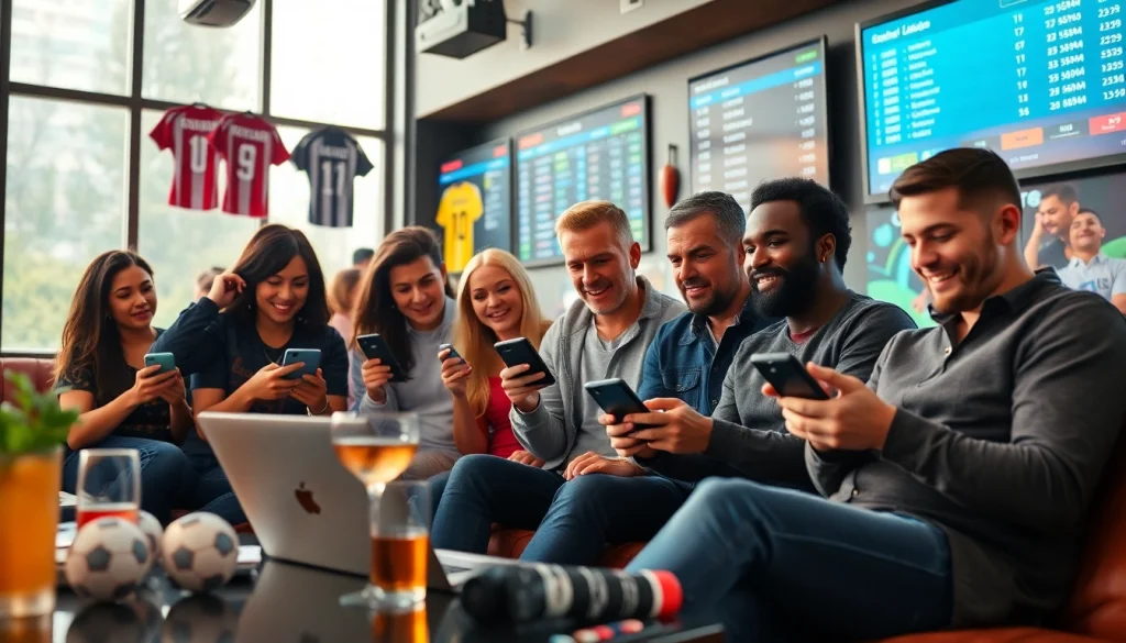 Experience the excitement of the best sports betting sites in India with enthusiastic bettors in a modern lounge.