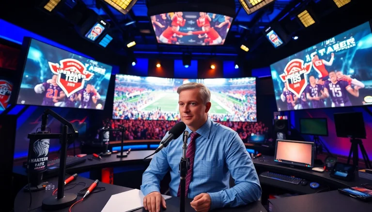 스포츠중계를 위한 전문가 해설자가 활동 중인 스튜디오 설정