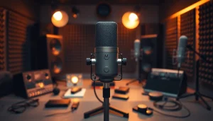 MV88 microphone displayed in a professional studio, showcasing its innovative design and quality.