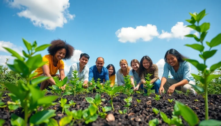 Planting trees with community members as featured on https://www.unsustainablemagazine.com to promote sustainability.
