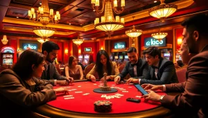 Experience the tension and thrill of gambling at KJC with a high-stakes poker game in a luxurious casino setting.