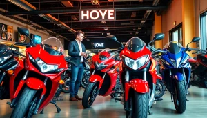 Verkauf von gebrauchte motorräder kaufen in einem lebhaften Motorradgeschäft mit freundlichem Personal.