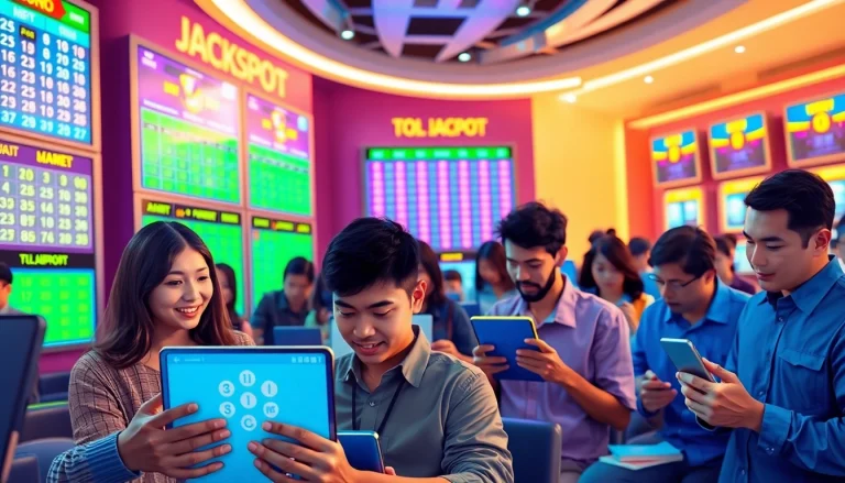 Menggambarkan pemain toto togel yang bersemangat saat bermain di platform digital.