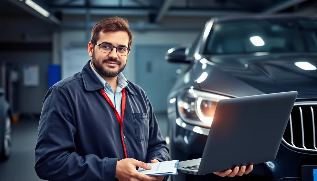 Gutachten Auto Aachen: KFZ-Gutachter analysiert Schäden an einem Fahrzeug vor Ort.