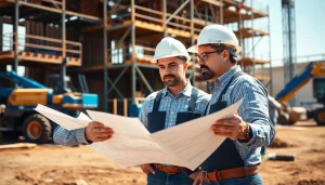 Engaged New Jersey General Contractor collaborating on construction project with client on-site.