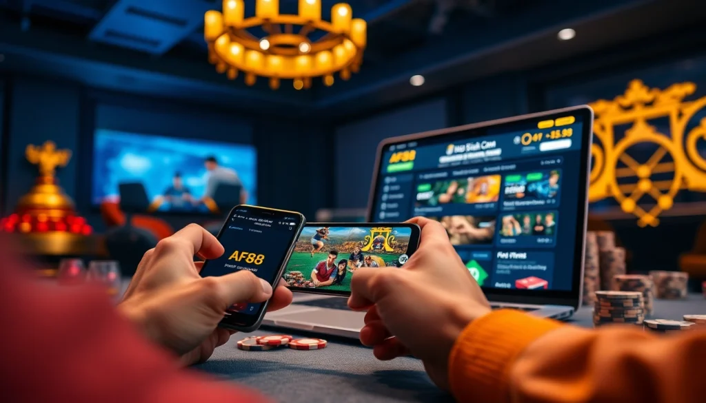 AF88 online gaming experience on mobile and web platforms showcasing sports betting and casino games.