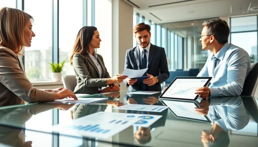 Discussing wealth management San Antonio with clients in a professional office setting.