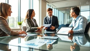 Discussing wealth management San Antonio with clients in a professional office setting.