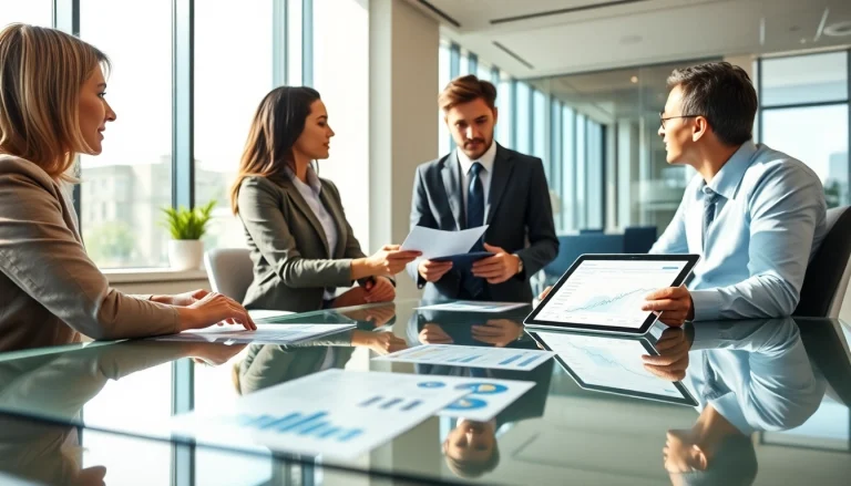 Discussing wealth management San Antonio with clients in a professional office setting.