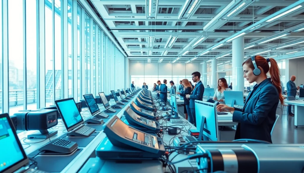 Engaging modern workspace showcasing technology advancements with professionals collaborating.