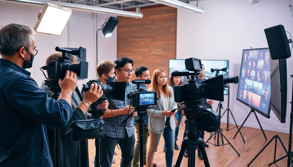 Showcasing corporate video production toronto by a diverse team in a modern studio setting.