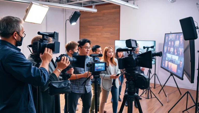 Showcasing corporate video production toronto by a diverse team in a modern studio setting.