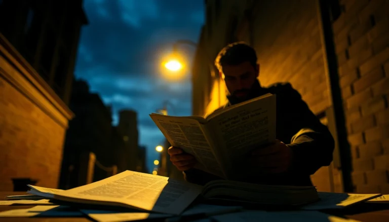 Action thriller author reveals intrigue in urban drama, set at dusk under a streetlamp.