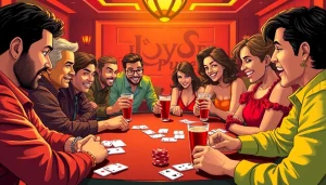 Play Ok rummy with friends, showcasing an engaging game scene with diverse players and colorful cards.