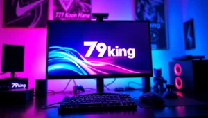 Engaging scene of a gaming setup with the 79king logo, showcasing a vibrant atmosphere.