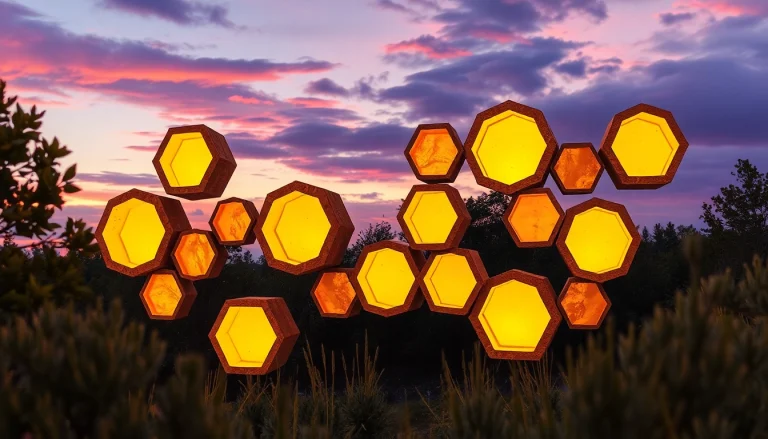 Cuadros de colmena brillantes en un entorno natural que destacan la belleza de la apicultura.