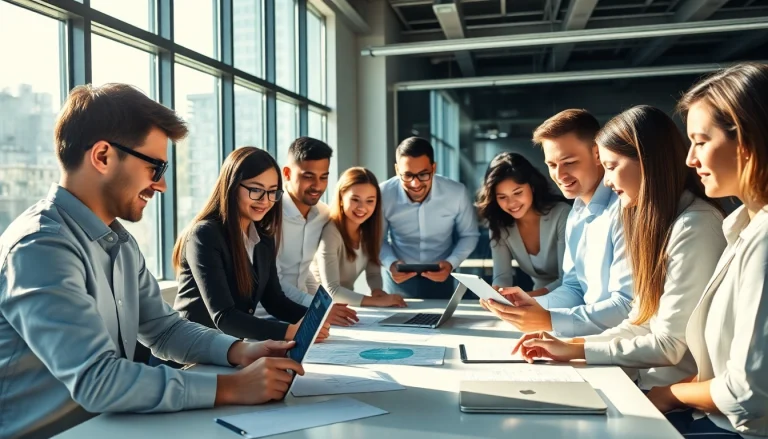 Professional team collaborating with WPS office下载 tools in a modern workspace.