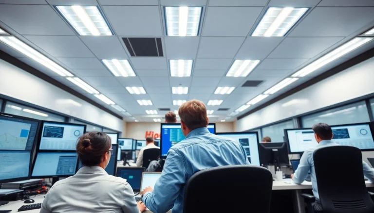 Trucking Dispatch Company assisting drivers in real-time logistics from a busy office environment.