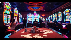 Players winning at slot machines in an engaging 슬롯커뮤니티 atmosphere, showcasing excitement and luxury.