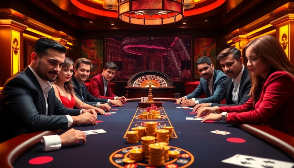 Experience the thrill of iwinclub with players enjoying poker in a luxurious casino setting.