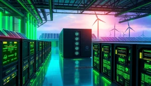 Crypto mining site featuring advanced AI technology and renewable energy sources.