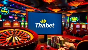 Engaging in thrilling casino activities at Tha bet with vibrant lights and elegant design.
