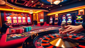 Experience the excitement of MM88 with vibrant casino tables, poker chips, and engaging players.