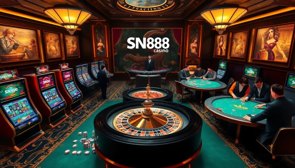 Experience luxury gambling with SN888 at vibrant slot machines and engaging poker tables.