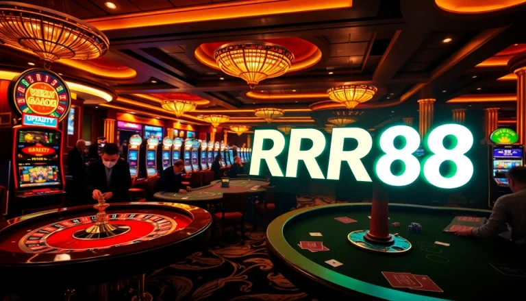 Playing exciting casino games at RR88 with vibrant roulette wheels and slot machines.