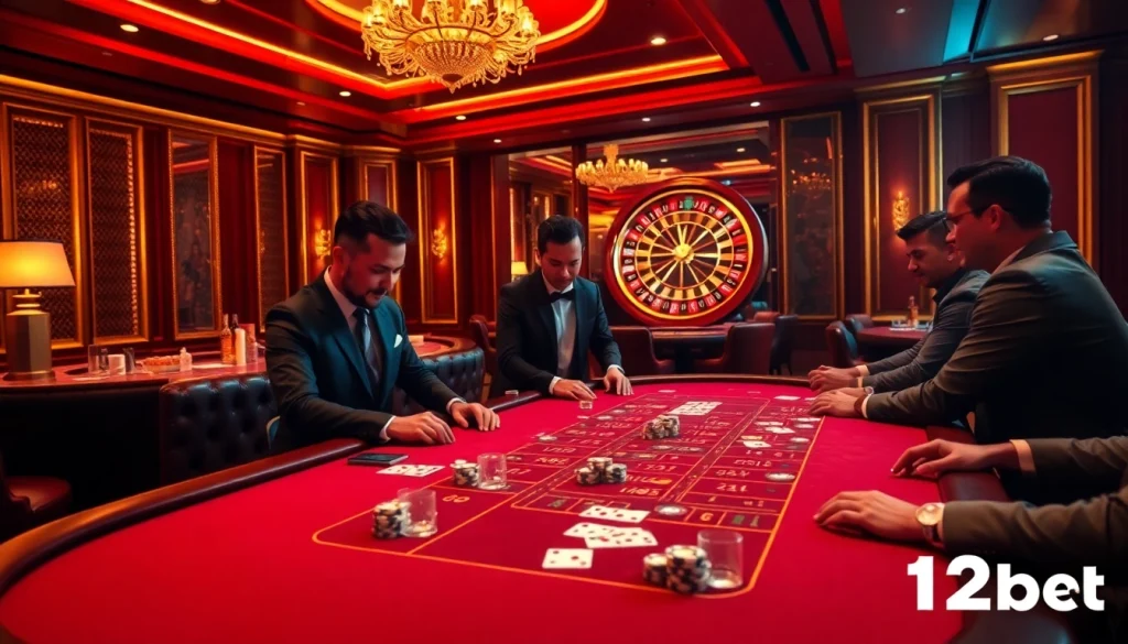 Engaging blackjack players enjoying thrilling bets at 12bet casino table.