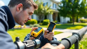Inspecting a leak with advanced tools, demonstrating Leak Detection Near Me services in a residential area.